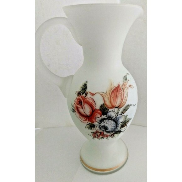 Antique Satin White Opalescent Art Glass Pitcher with frosted handle 9 1/2" Tall - Picture 6 of 10